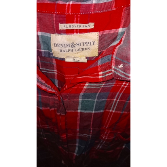 Ralph Lauren Denim & Supply RL Boyfriend Flannel Red Plaid Button Shirt Size XS - Picture 6 of 7